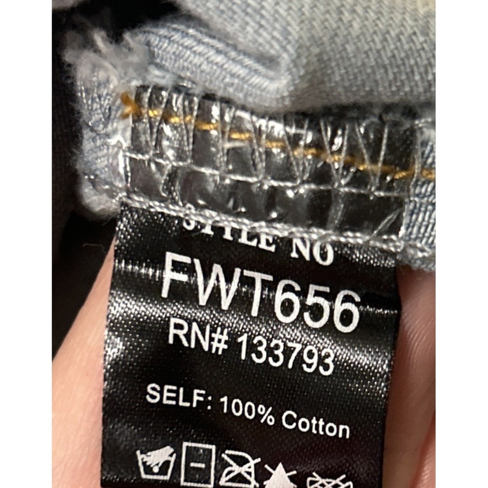 POL Patchwork Denim Short Sleeve Jacket Floral Eyelet Boho Shabby Chic Raw Edge - Picture 6 of 8